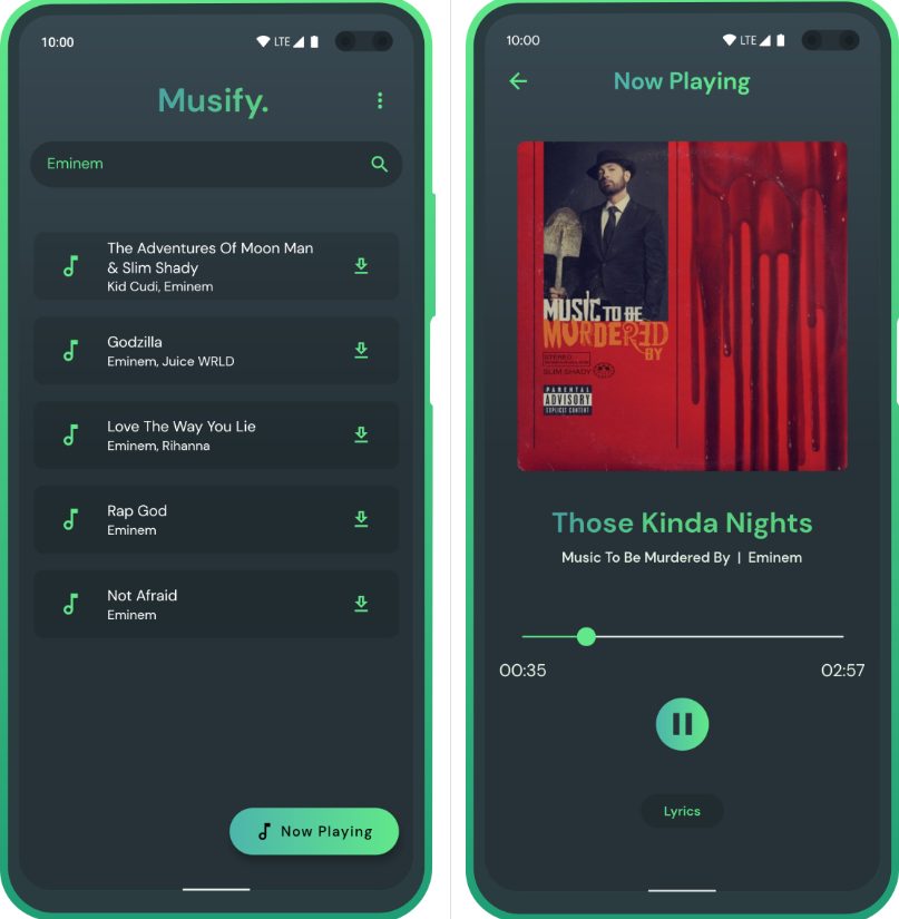 Music Streaming and Downloading app made in Flutter