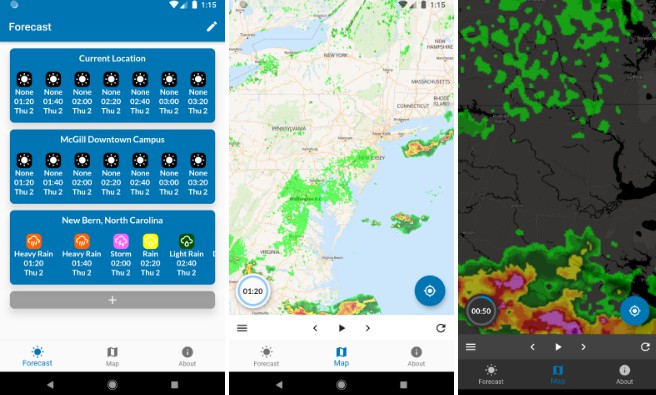 Flutter app for short-term rain forecasts with MAPLE nowcasting
