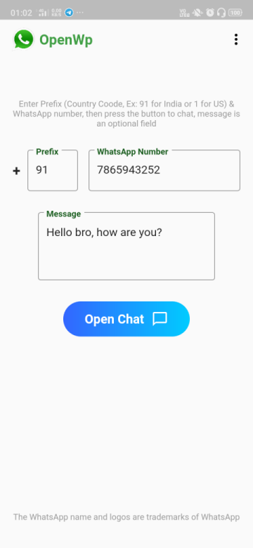 Simple tool to open WhatsApp chat without saving the number using flutter