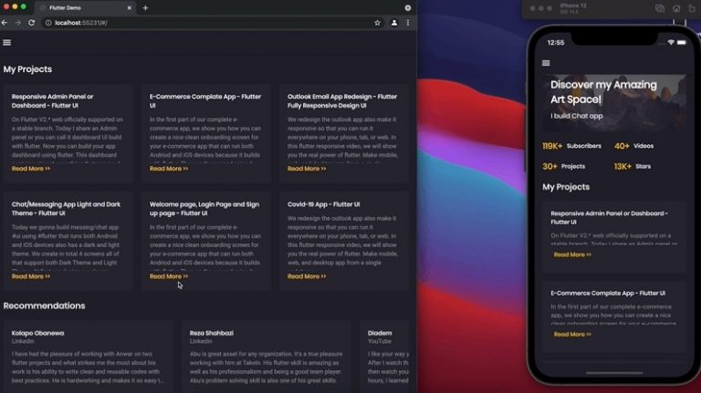 Responsive and Animated Portfolio Website & App using flutter