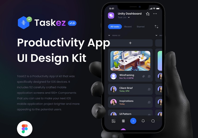 A productivity app design UI kit created with Flutter