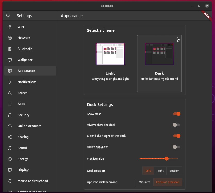 An Ubuntu desktop settings app made with Flutter