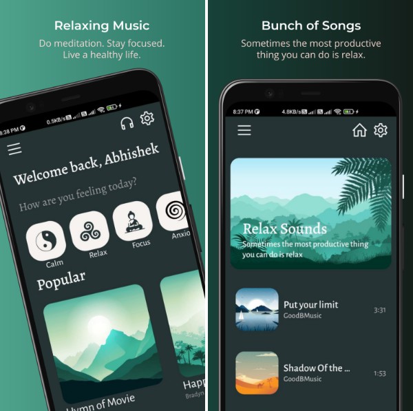 Relaxing Music App bulid using fluter and firebase