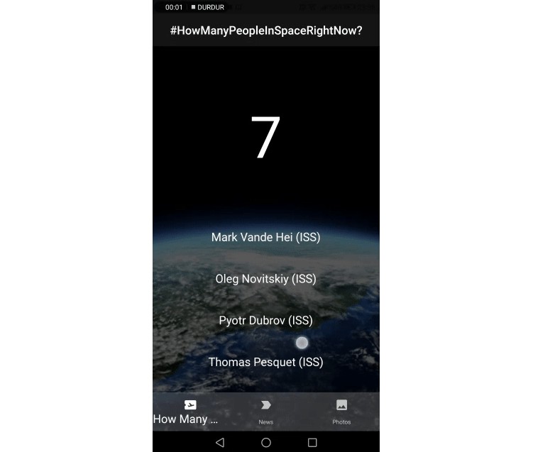 A flutter app where you can find out how many people are in space