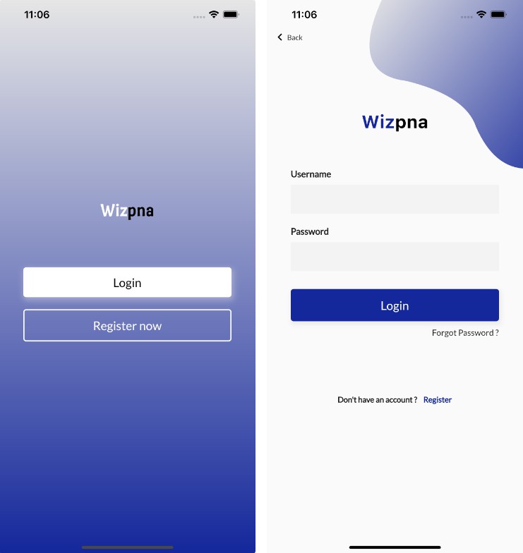 A simple UI design with Login, Sign up and Home screens