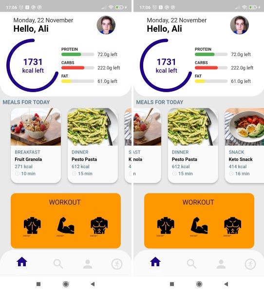 An app with diets, meals, and exercises in Flutter