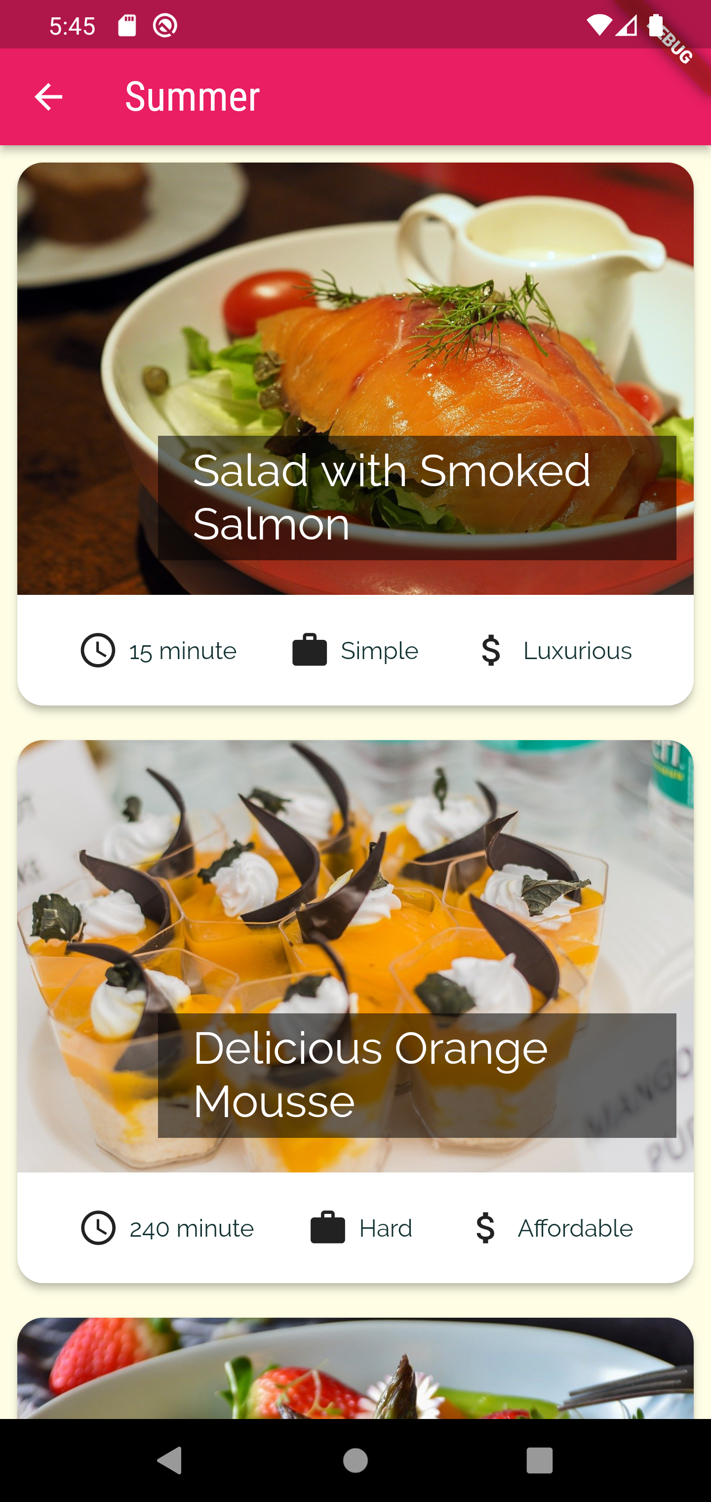 Flutter Meal app Show a selection of meals based on season and type