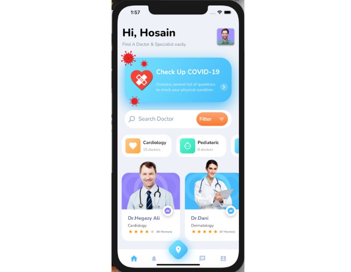 The Flutter home screen which is a base Doctor application