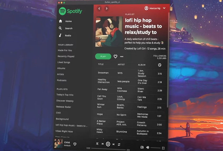 Spotify Clone Desktop/Web UI Built Using Flutter