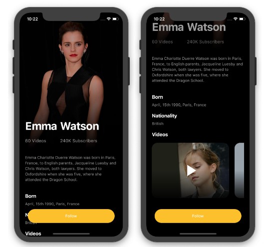 Emma Watson UI Built With Flutter