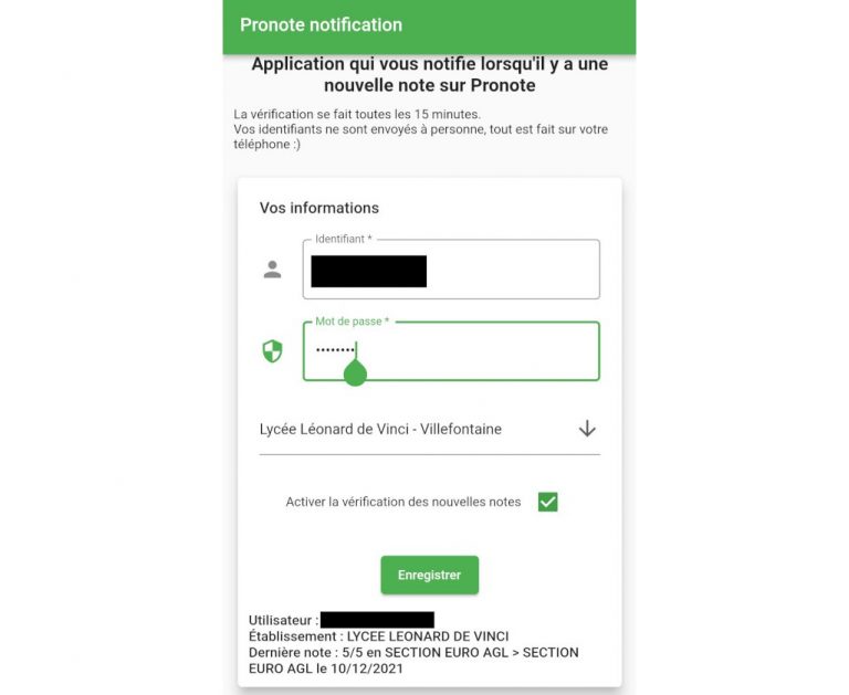 Android application checking the new notes on Pronote and warns by notification