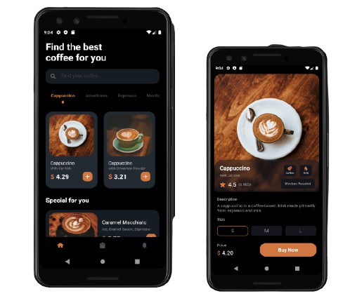 UI implementation of Coffee Shop App For Flutter