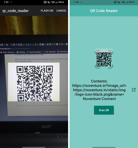 A flutter app that reads the qr code and shows the content