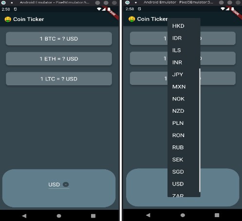 Bitcoin Ticker App which will fetch you the real time Bitcoin exchange values written in Flutter