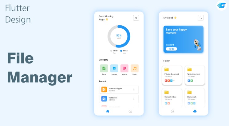 Create mobile file manager design using Flutter