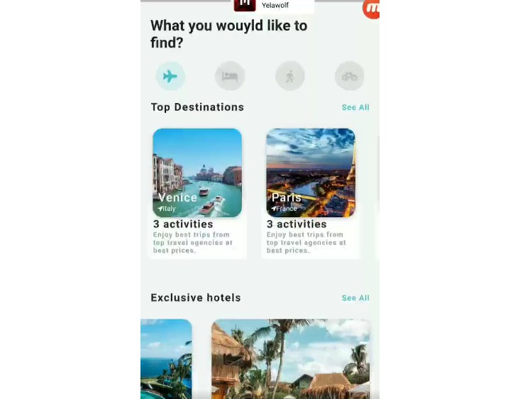 Travel application ui made with flutter