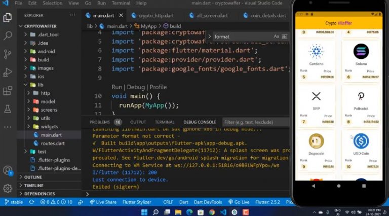 CryptoWaffer: app that connects with coindego api that show up that details of crypto and price drops and hikes