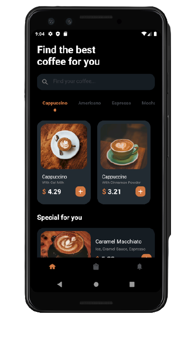 UI implementation of Coffee Shop App For Flutter