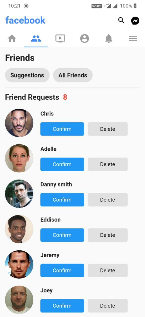 A UI clone of the Facebook app that created using Flutte