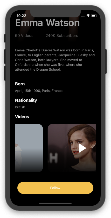 Emma Watson UI Built With Flutter