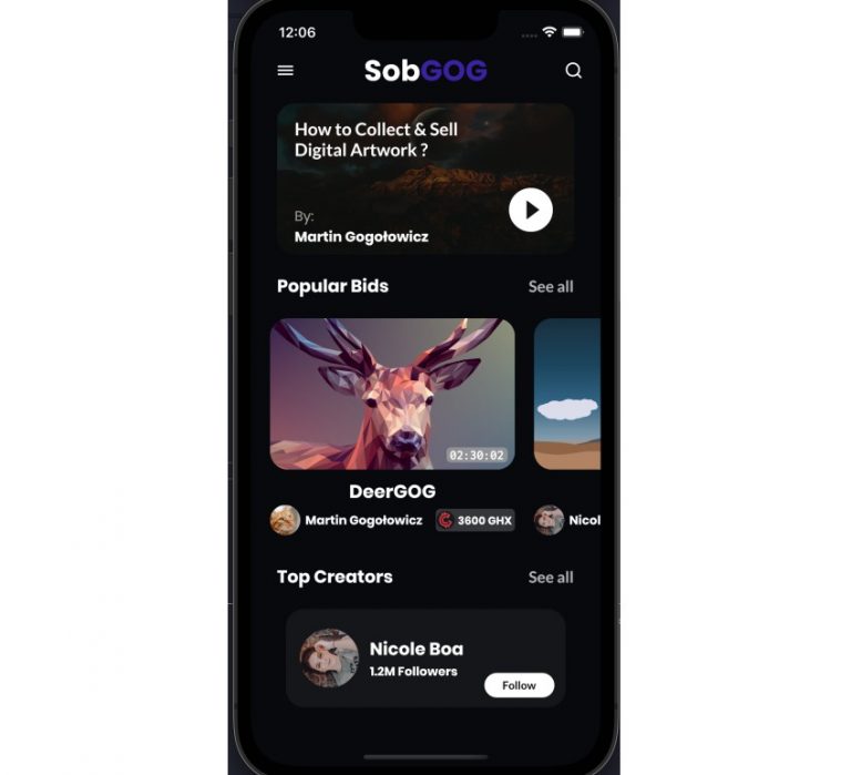 NFT Marketplace App UI with support for dark mode