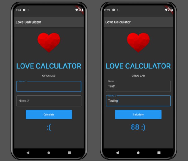 A Love Calculator Flutter app created for learning basic stuffs in Dart