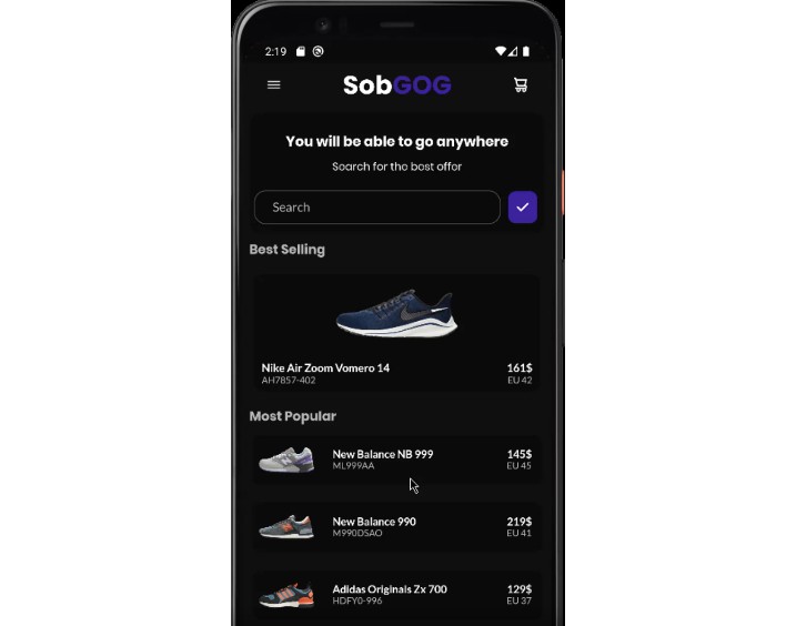 Beautiful Shoes Store App UI with support for dark and light mode