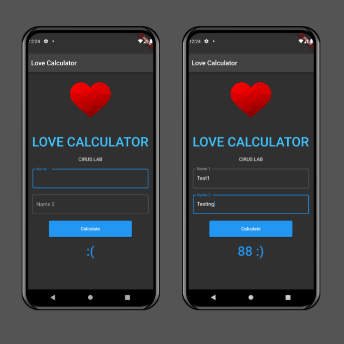 A Love Calculator Flutter app created for learning basic stuffs in Dart