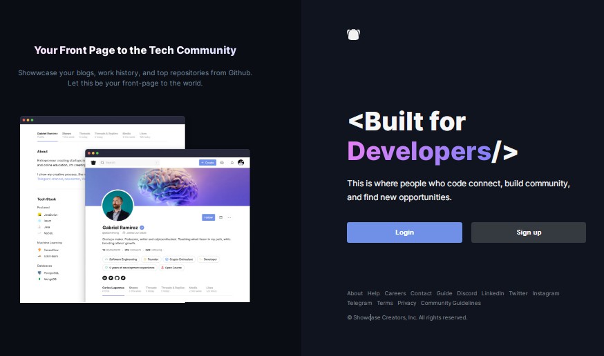Showwcase is a professional network built for developers to connect, build community, and find new opportunities