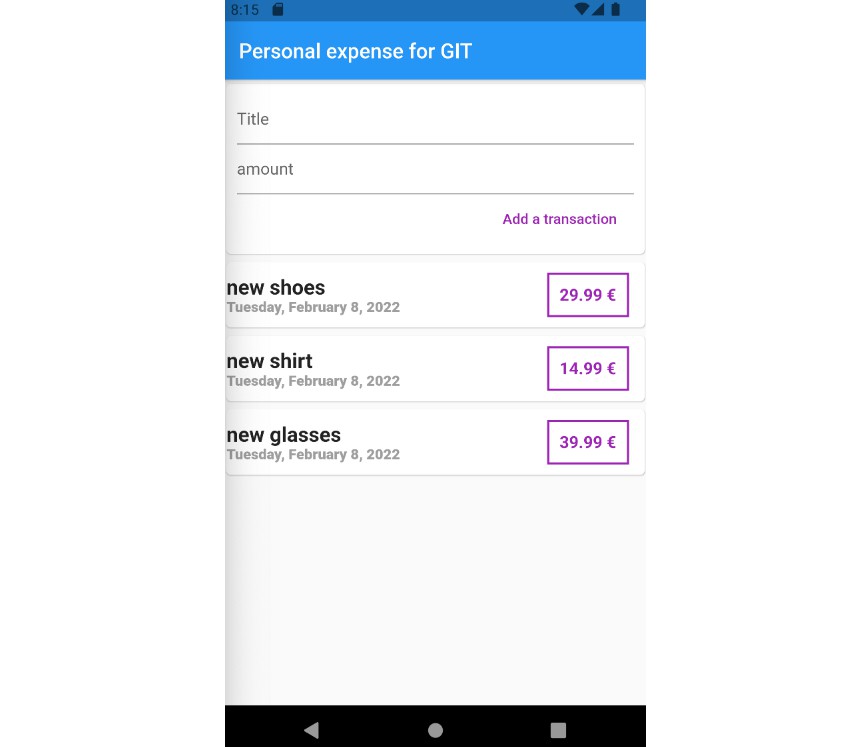 Personal expense application in Flutter