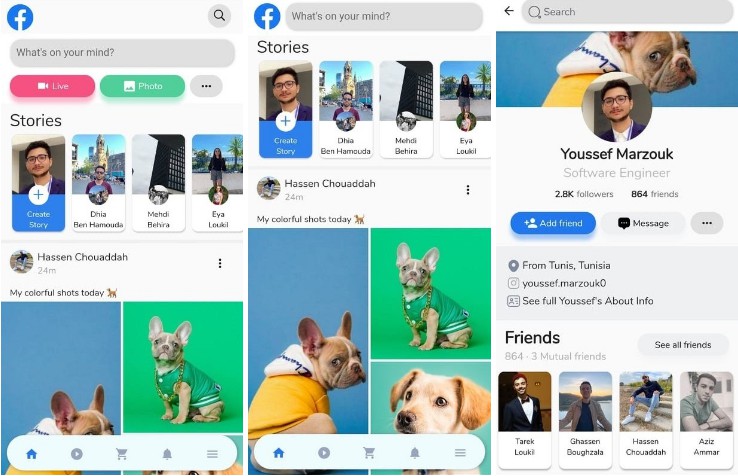 An app developed that show a Facebook inspired UI design