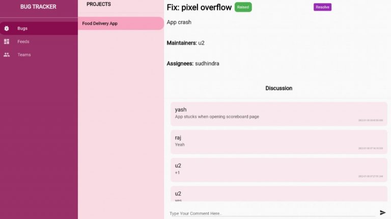Bug Tracker App for Tri NIT Hackathon