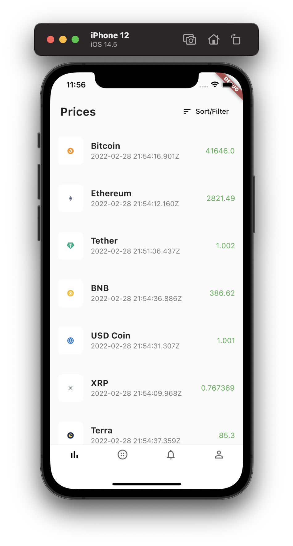 Crypto prices app built with flutter. Current prices are pulled from the Coin Gecko API