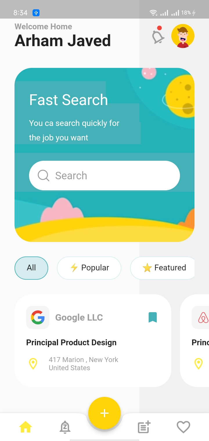 A Job searching application ui developed using Flutter