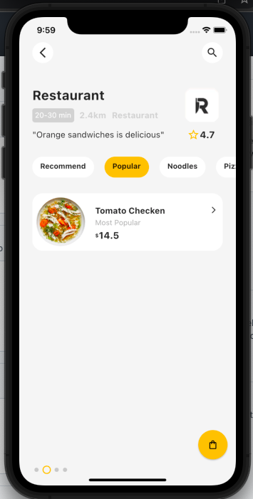UI of Food Delivery App Developed using Flutter