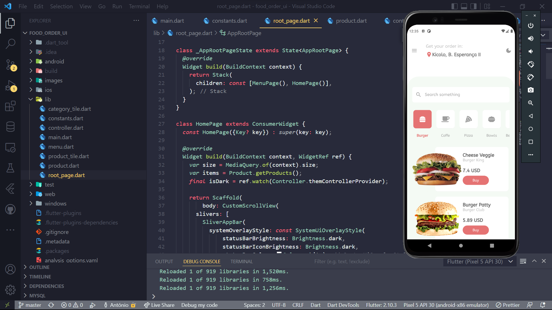 Food Order App UI based on Tonmoy Sarkar design on Dribble