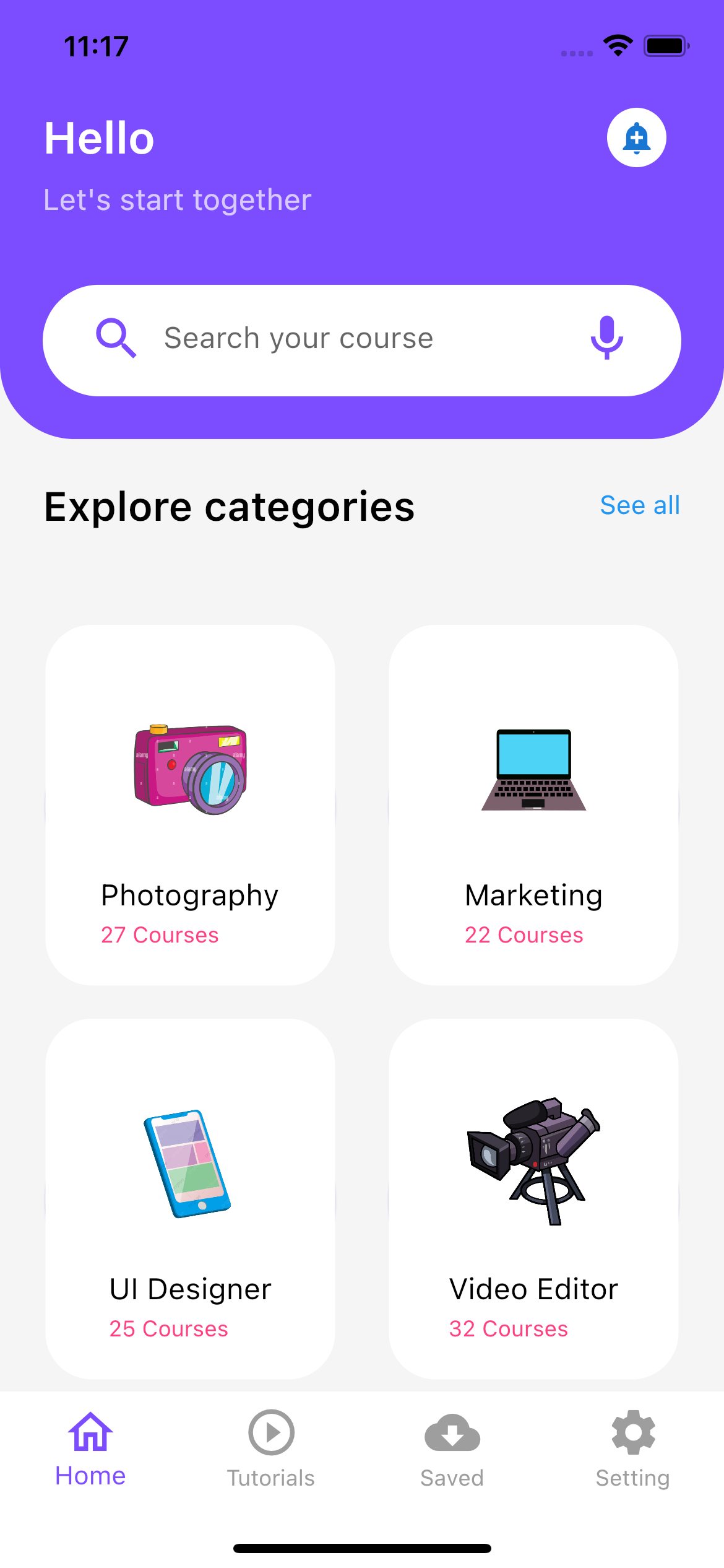 Flutter UI took kit to build an education/skill app for offering online tutorials