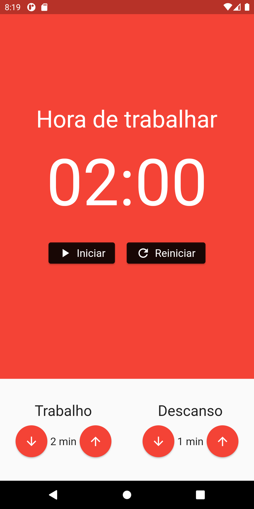 App that consists of using a stopwatch to divide work and rest into different periods