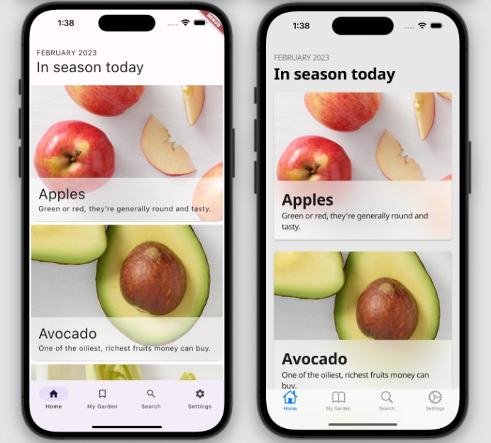 Veggie Seasons app with an adaptive UI