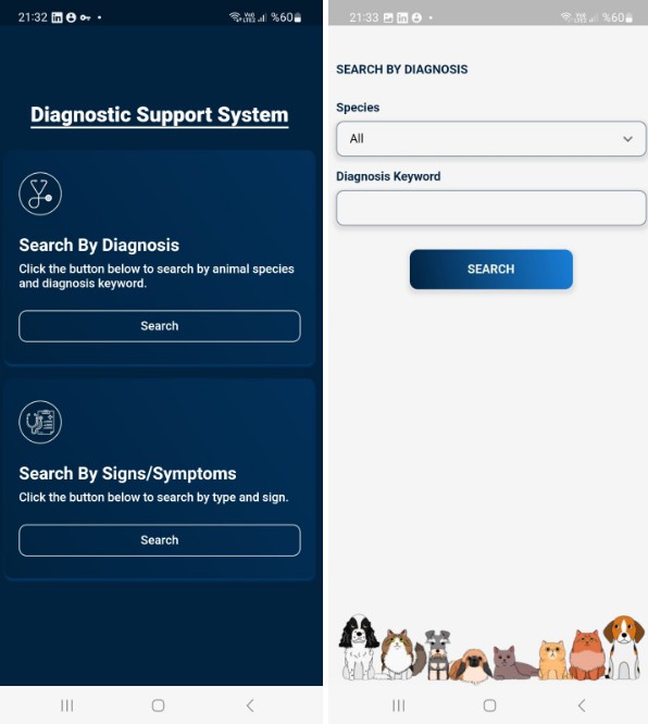 Animal Diagnostic Support System mobile application for veterinarians