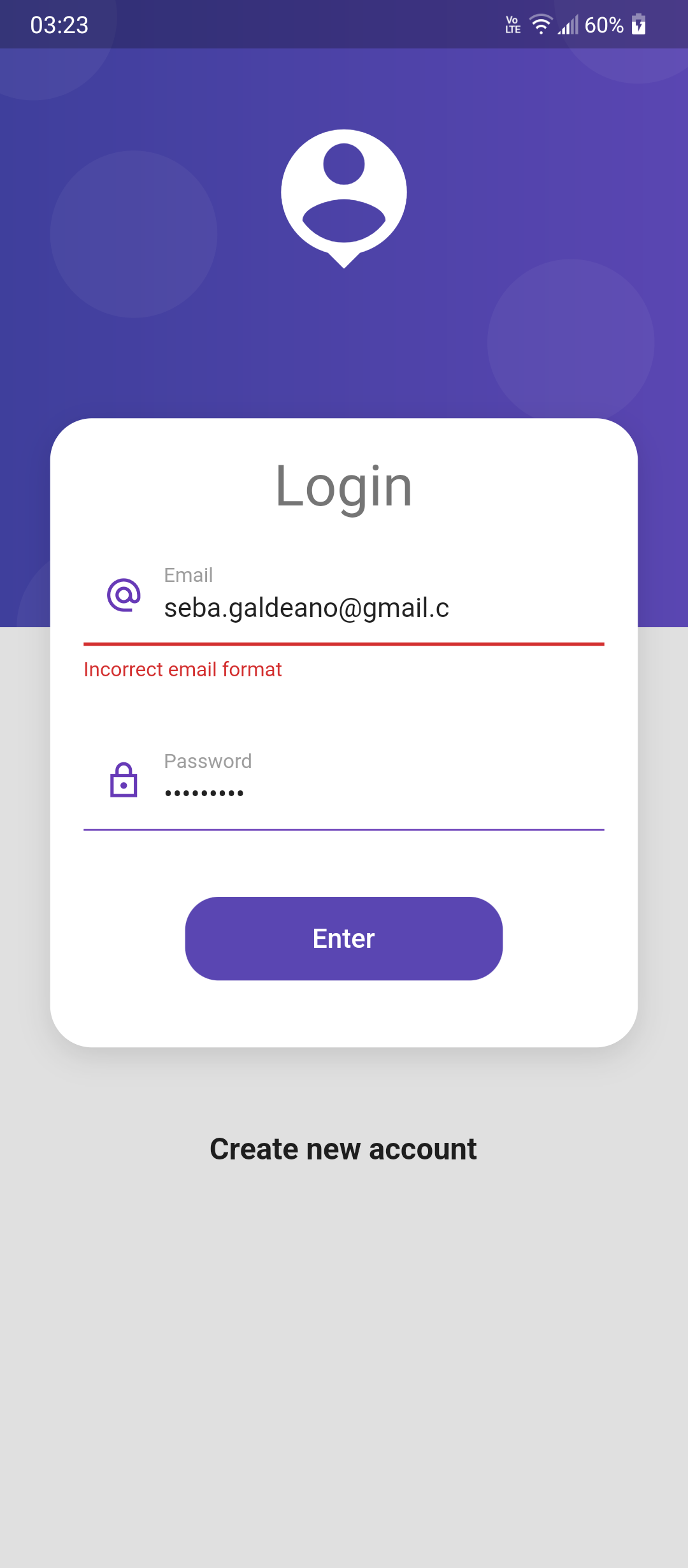 Flutter application that implements a complete login screen with fields validations