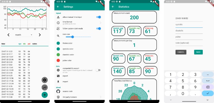 A cross platform app to save blood pressure values with export function