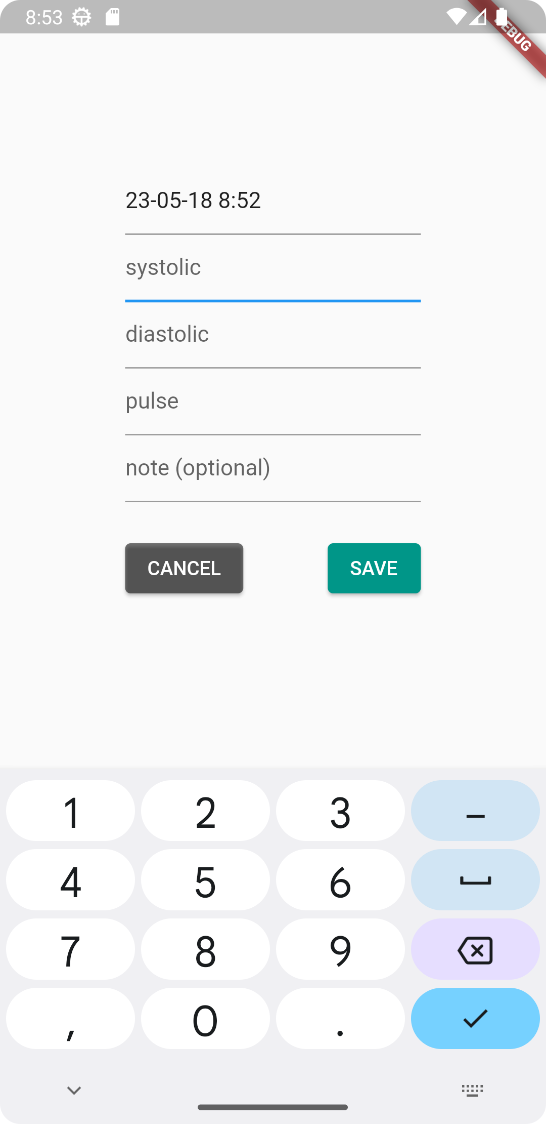 A cross platform app to save blood pressure values with export function