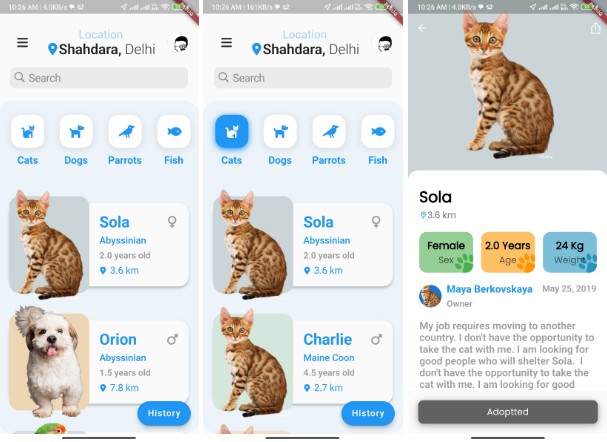 A Flutter app that allows users to browse and adopt pets