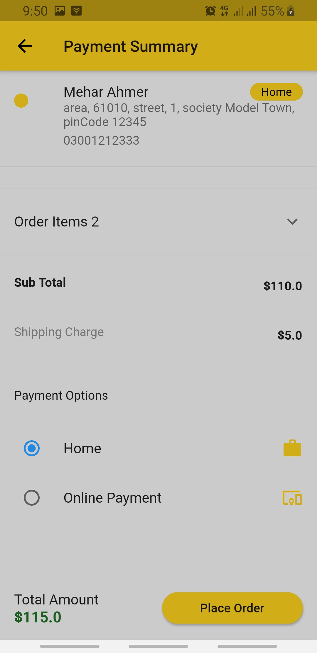 An android application for food ordering where user can signup and order the food items accordingly
