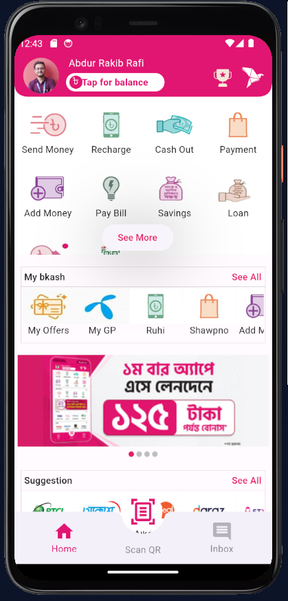 UI Clone of Popular bkash app using flutter