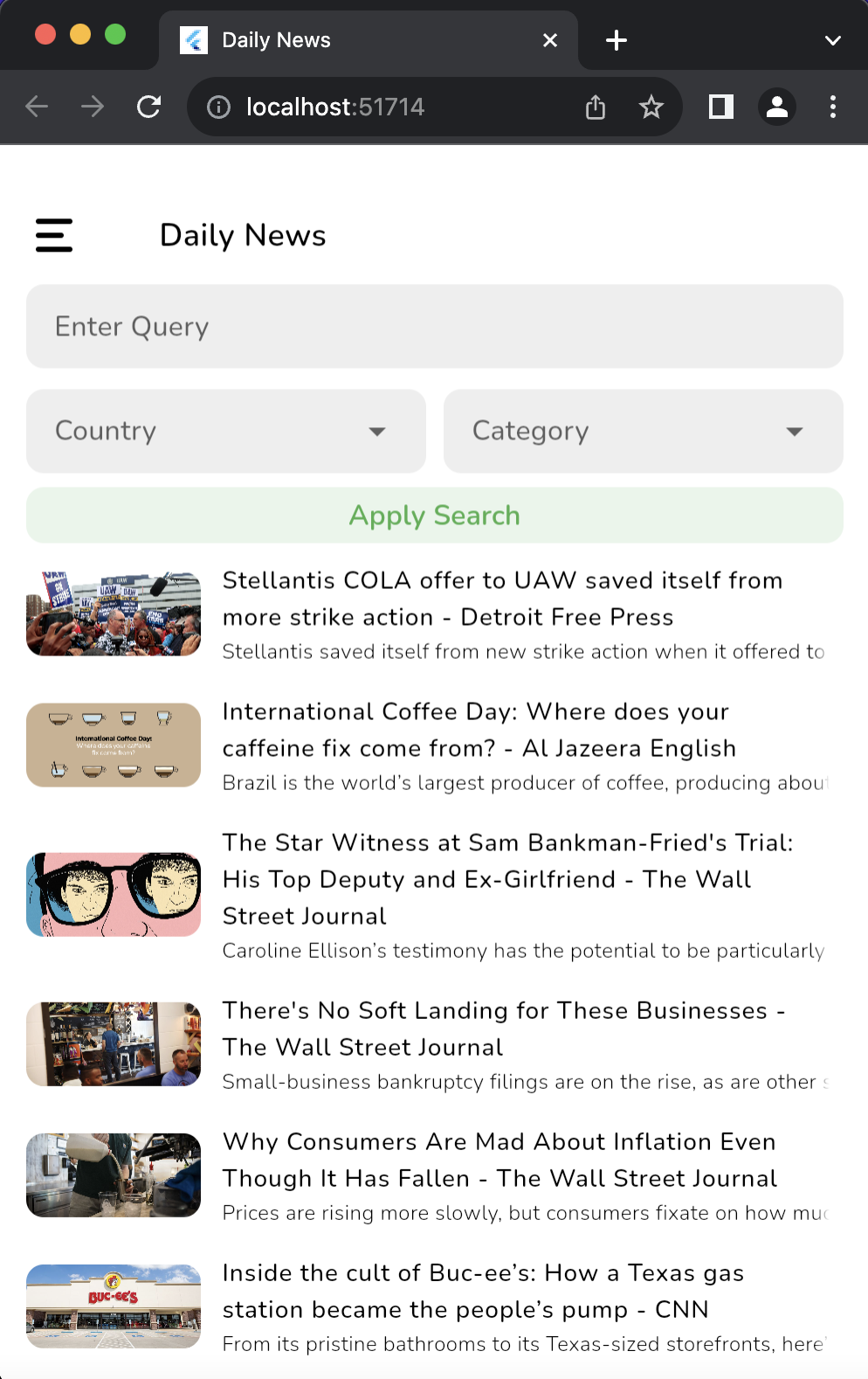A Flutter app showcasing daily news articles