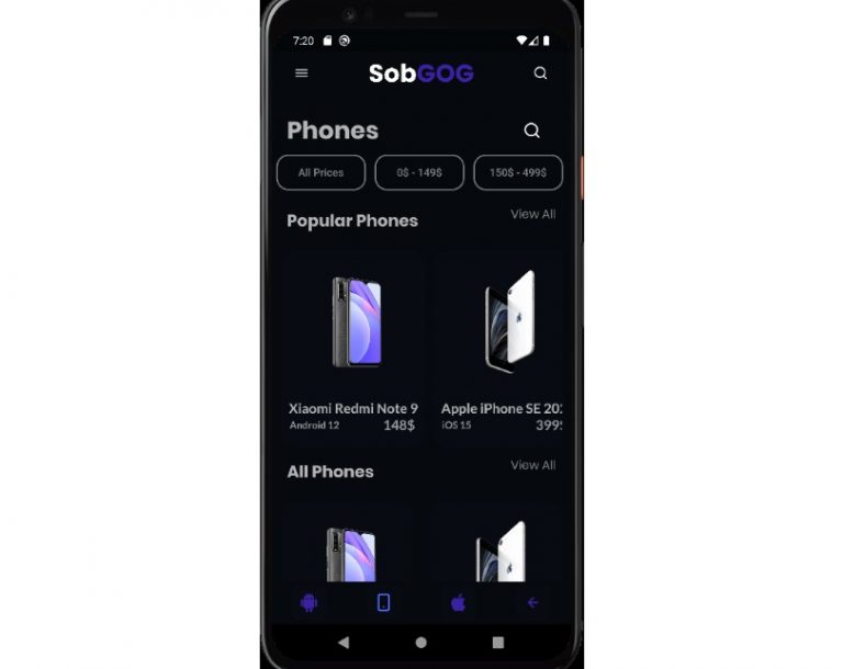 Flutter Phone E-Store App UI with support for dark and light mode