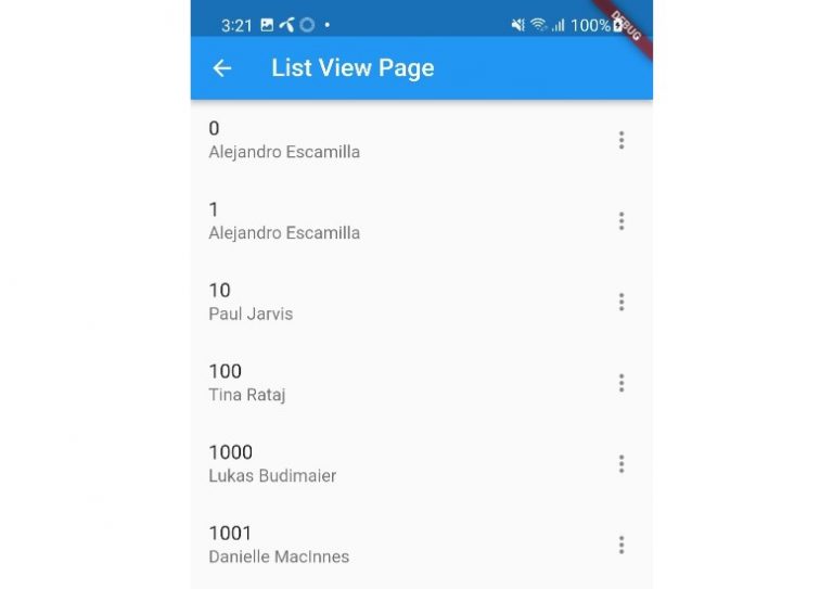 Flutter app that displays a list of items from web api